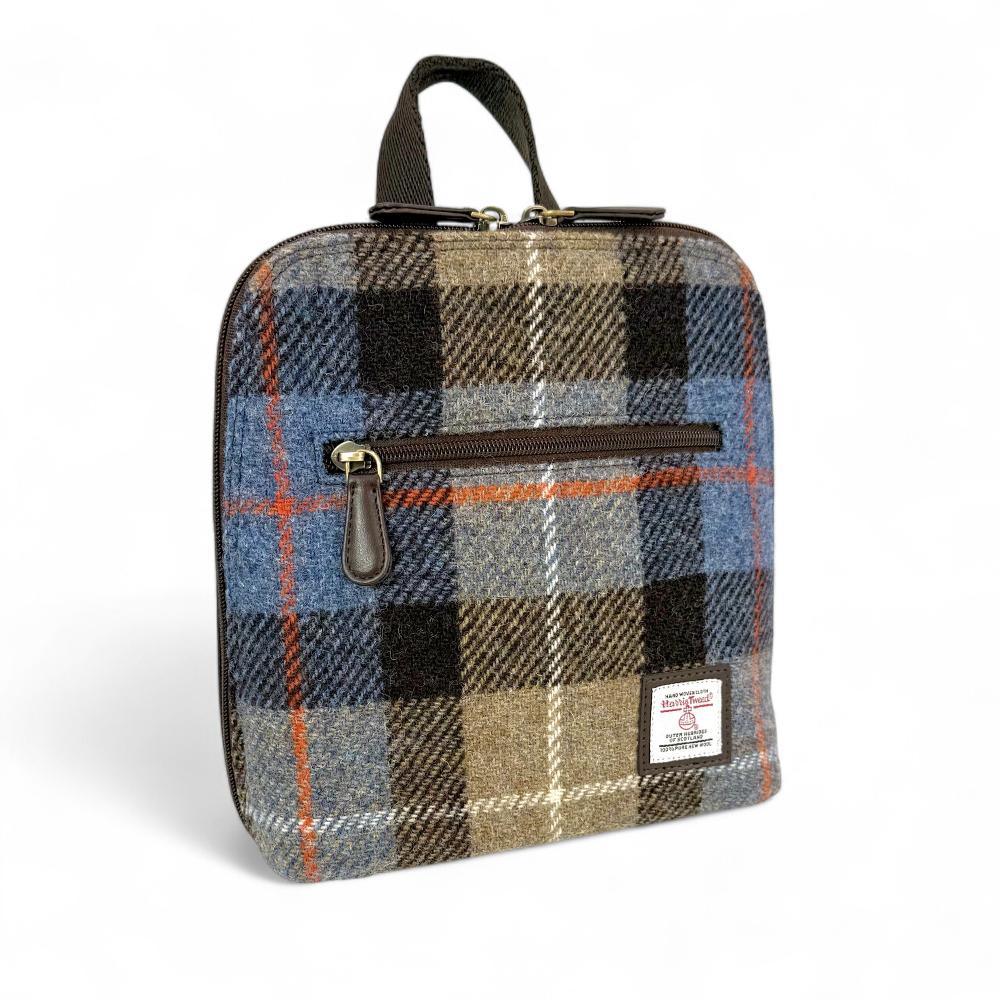 Harris Tweed Mini Backpack in Blue-Brown Check