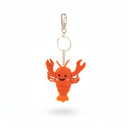 Close-up of red wool felt lobster keyring showing crafted details