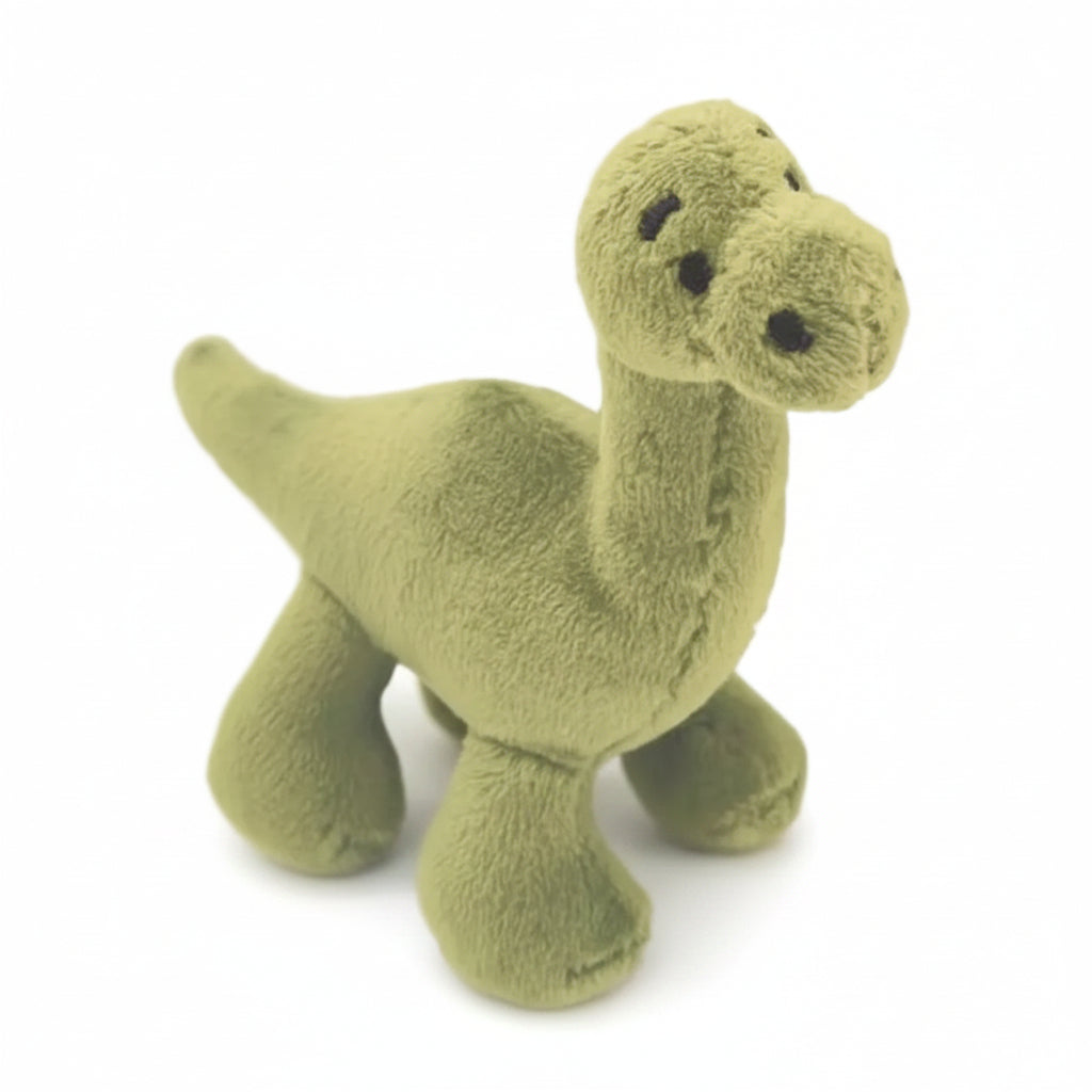 Mini green Nessie plush soft toy - angled front view on white background