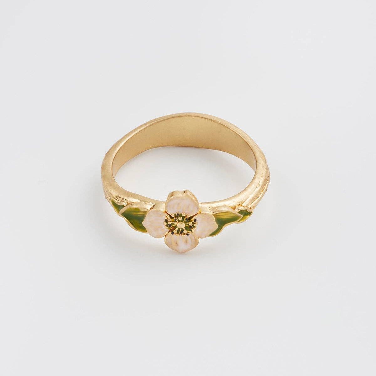 Side view of the anemone ring showing the green enamel leaves