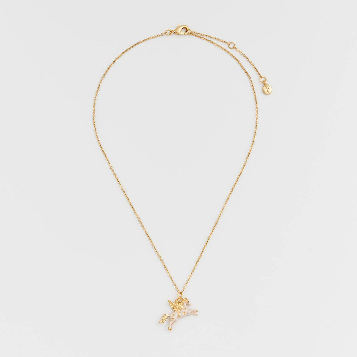Full Pegasus necklace laid out showing the chain and lobster clasp