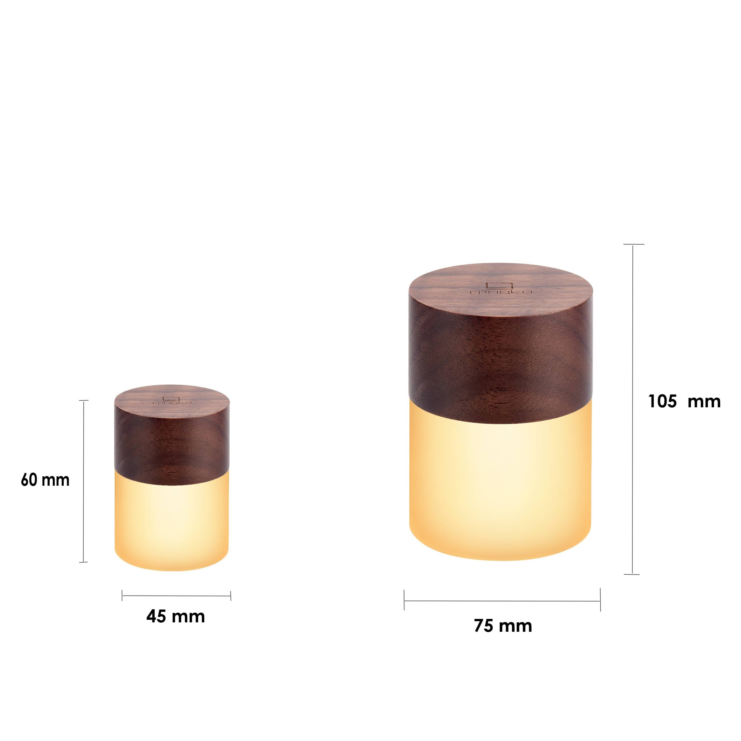 Lemelia light size guide, mini 45mm wide and large 75mm wide