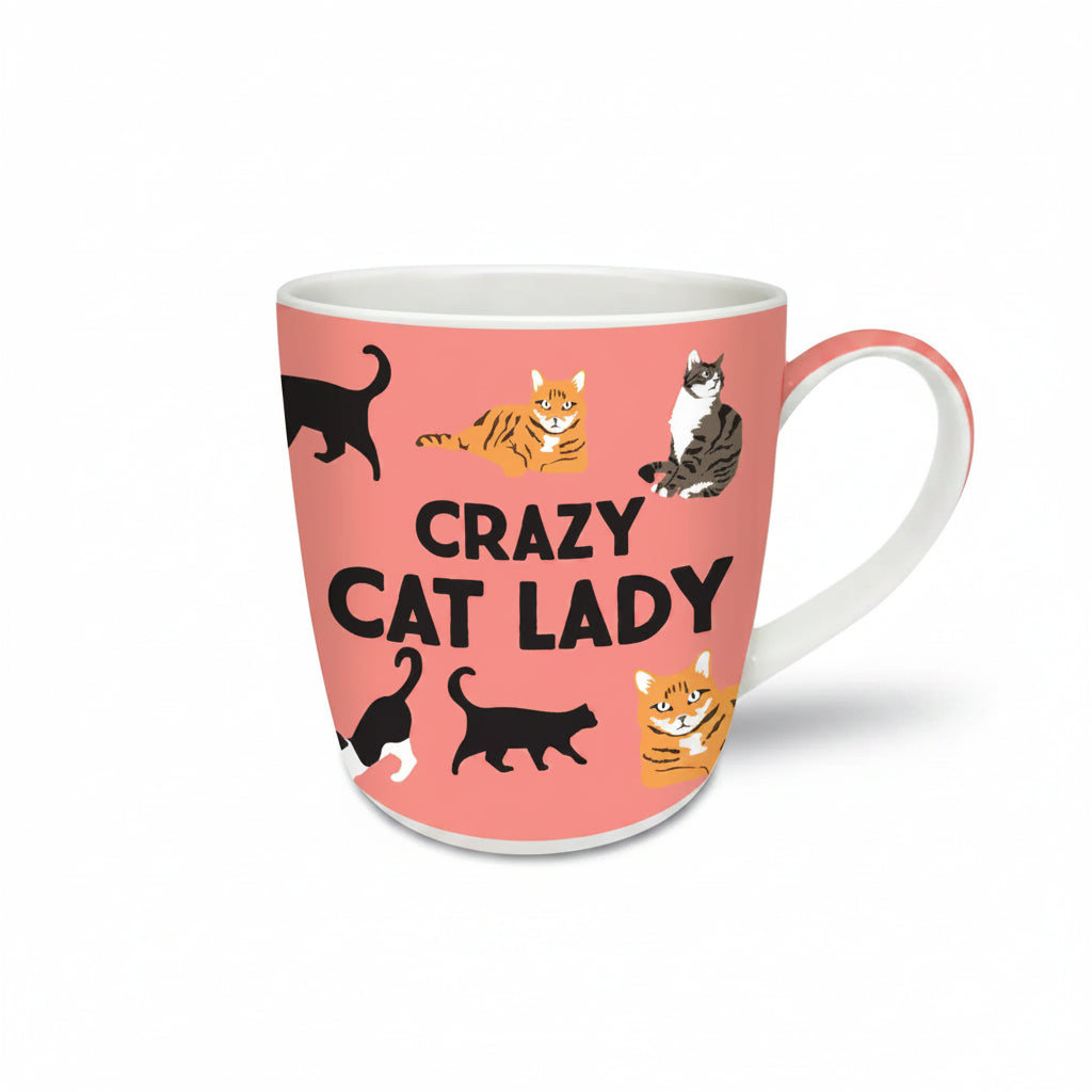 Side view of the Crazy Cat Lady Mug, showcasing the cat design.