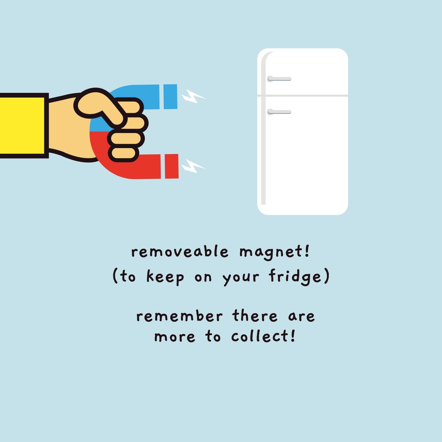 Illustration showing Hello Jello card’s removable heart magnet, ideal for keeping on a fridge.