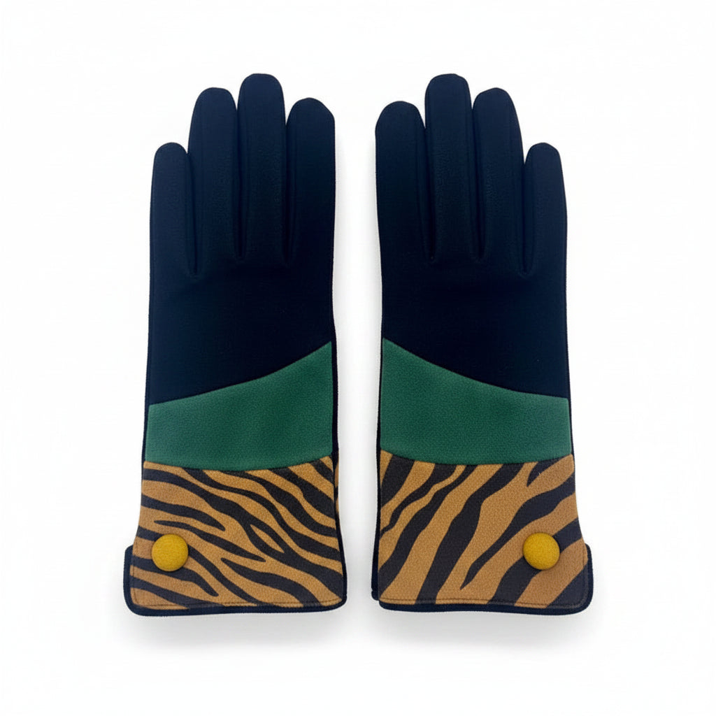 Animal Print Tiger Suedette Gloves