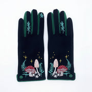 House of Disaster Forage gloves angled to show whimsical embroidery and button detail.