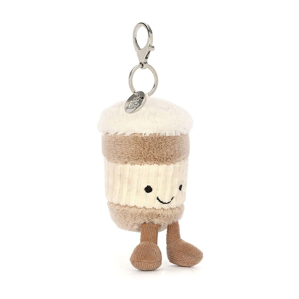 Jellycat bag chair in the shape of a coffee cup with a bag attachment.