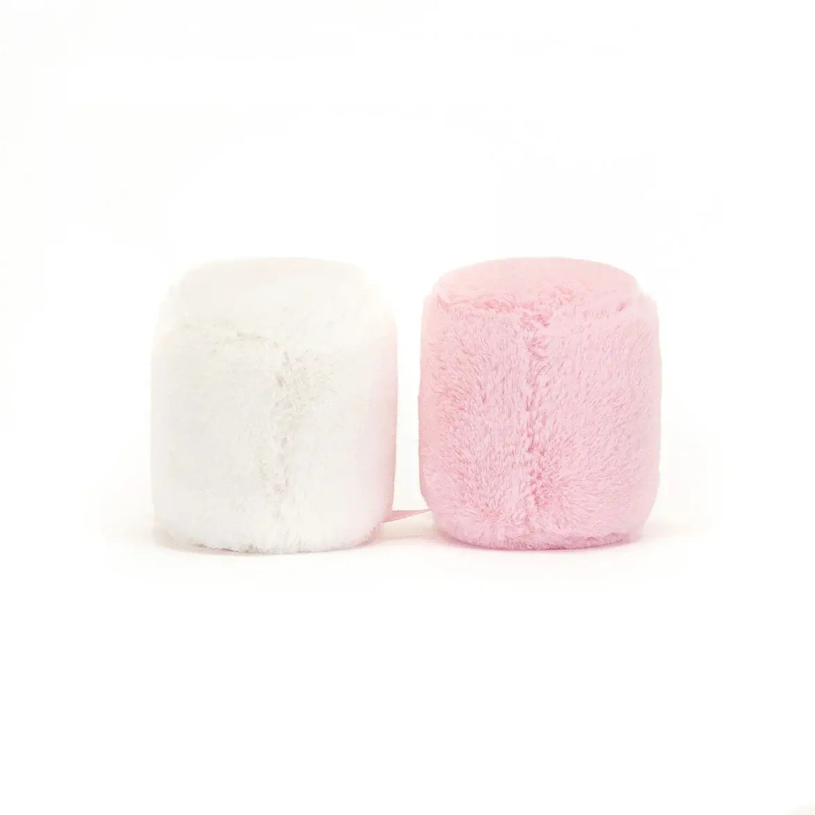 Playful Jellycat Pink & White Marshmallows back-to-back, highlighting their fluffy tails and cheeky expressions. They're the perfect companions for any adventure.