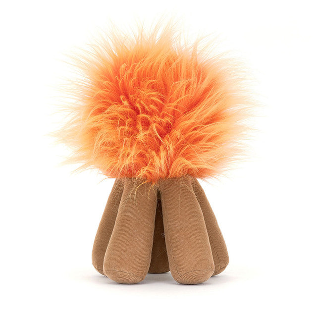Back View: Backside of the Jellycat Amuseables Campfire showcases the chunky brown corduroy logs and realistic flame details in red and amber.