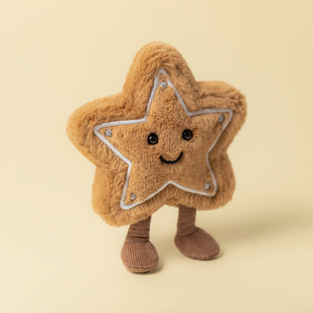 Jellycat Amuseables Star Cookie soft toy standing with embroidered icing detail.
