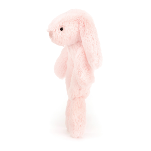  Developmental play with the Jellycat Bashful Pink Bunny Ring Rattle. Soft pink bunny rattle with inviting doughnut tummy that rattles for auditory stimulation.