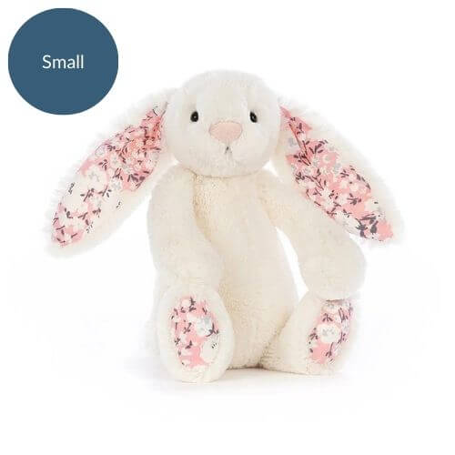 Small Jellycat Blossom Cherry Bunny front view on white background