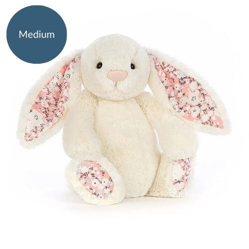 Medium Jellycat Blossom Cherry Bunny with cherry blossom print ears