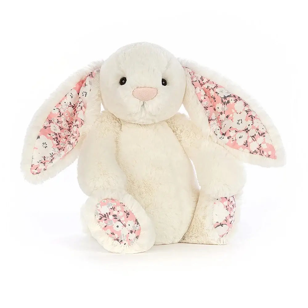 Jellycat Blossom Cherry Bunny with floral ears and paws on white background