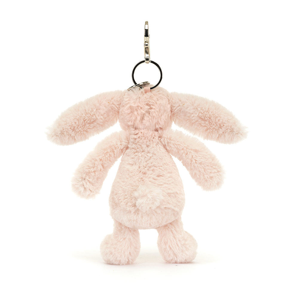 Back view of Jellycat Blush Bunny bag charm with fluffy tail