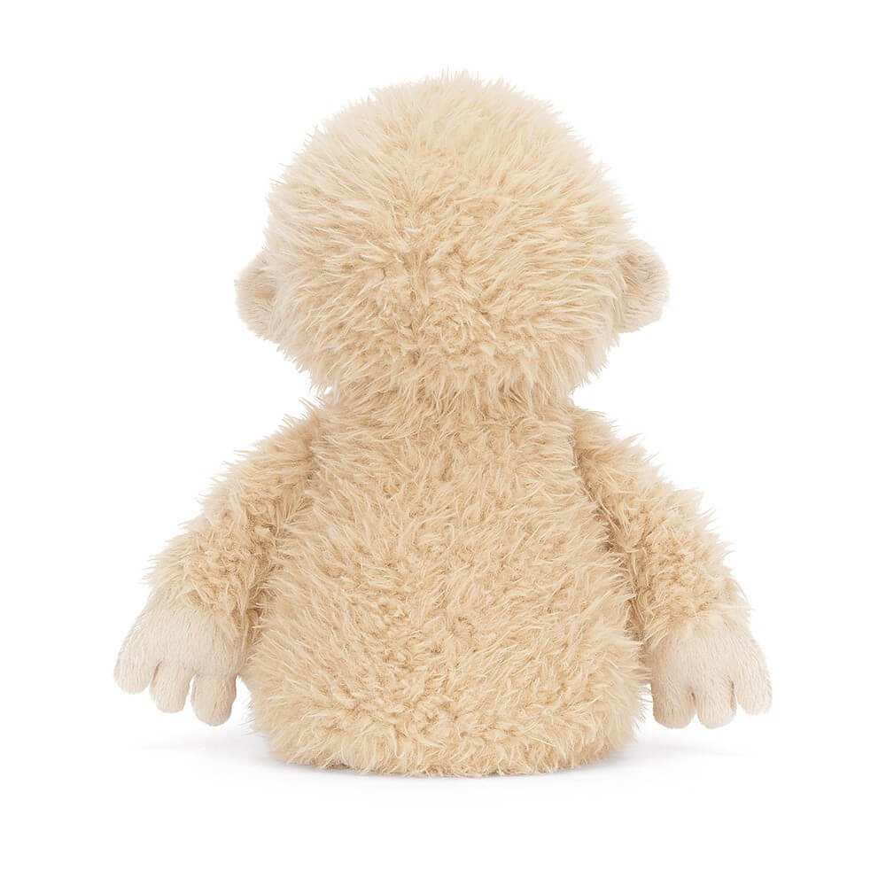 A rear view of the fun-loving Jellycat Bucky Bigfoot, showcasing his bobbled toes, playful personality, and unique forest charm.