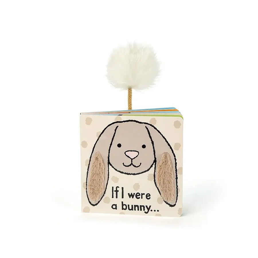 Children's book from Jellycat which as the face of a rabbit on the from and a fuzzy tail bookmark.