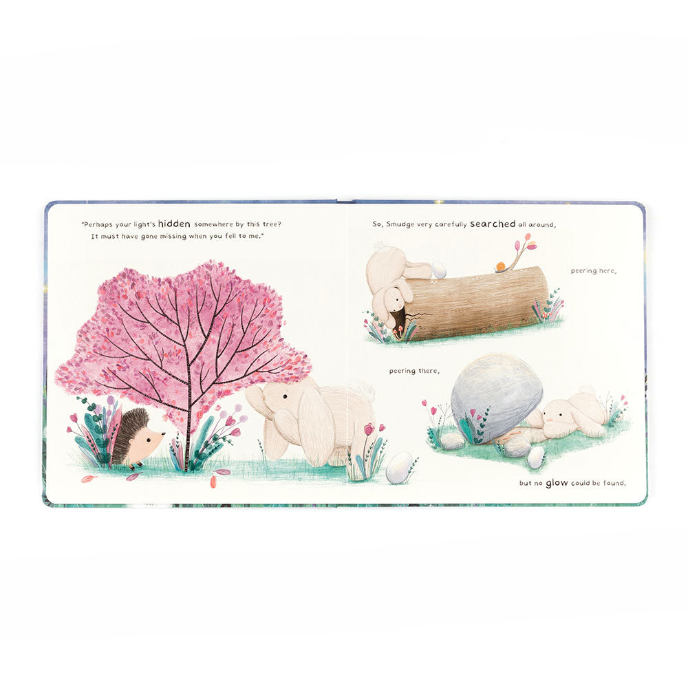 Smudge Rabbit storybook open at illustrated blossom tree pages