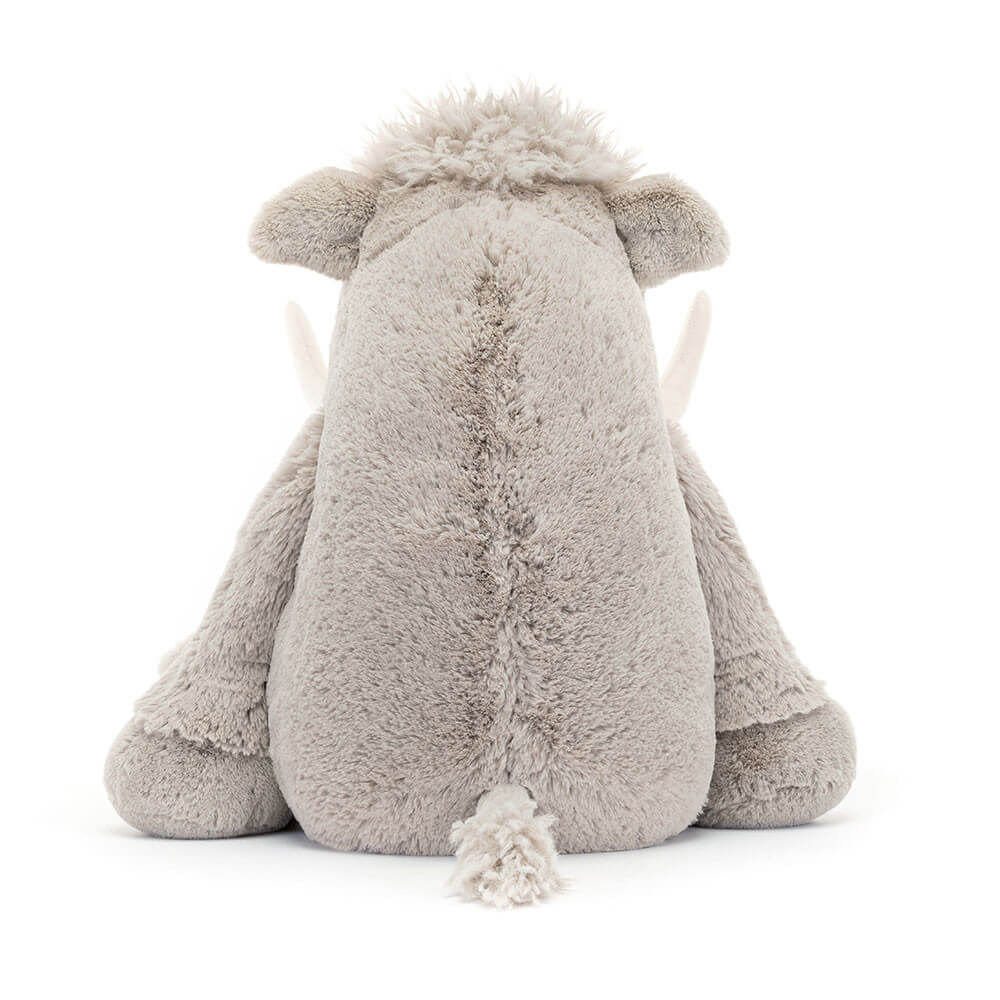 Back view of Jellycat Viggo Mammoth highlighting its soft, textured fur and sturdy form.