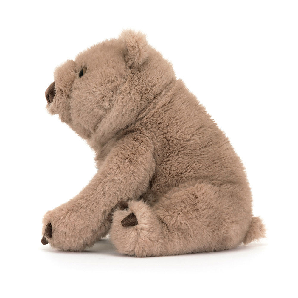 Side profile of Jellycat Wanda Wombat showing rounded shape.