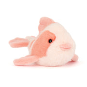 Jellycat Fancy Carp plush in cream and coral, side view on white background