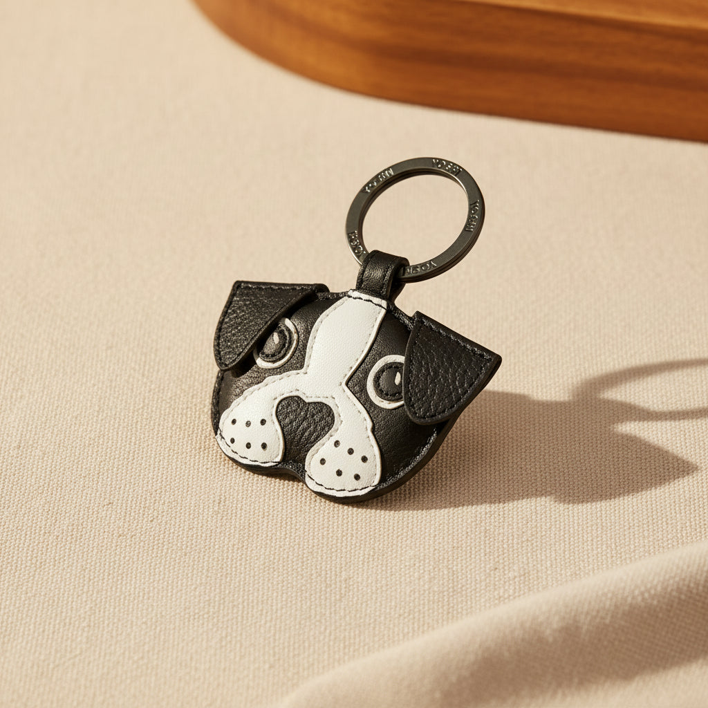 Max The Dog Black Leather Keyring