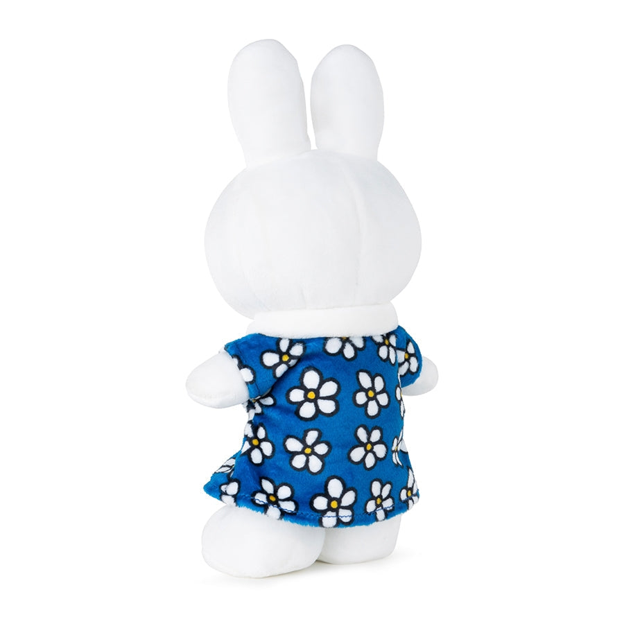 Miffy soft toy in blue flower dress, back view