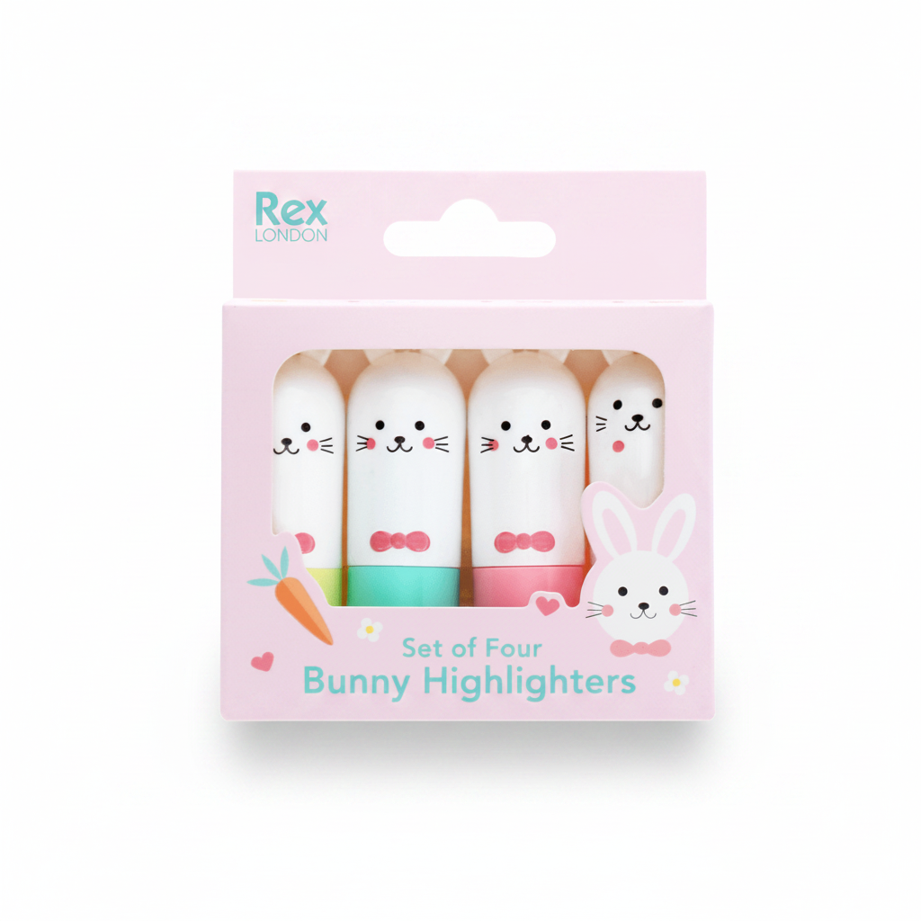 Mini bunny highlighters set of four in retail packaging