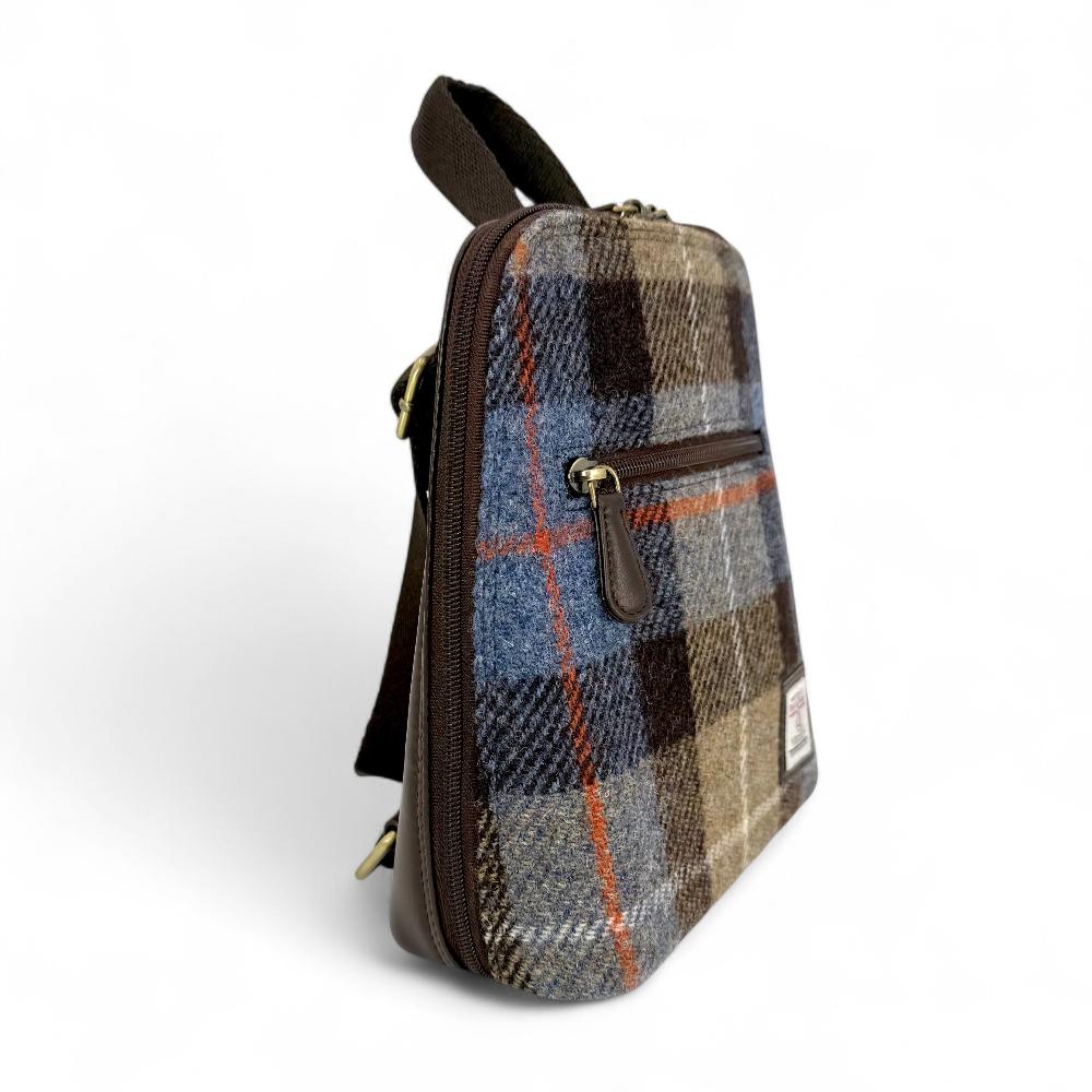 Harris Tweed Mini Backpack in Blue-Brown Check