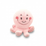 Pink octopus plush toy close-up showing embroidered face detail