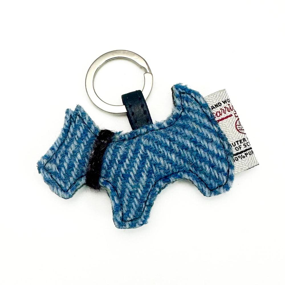 Sky Blue Harris Tweed Scottie Dog Keyring