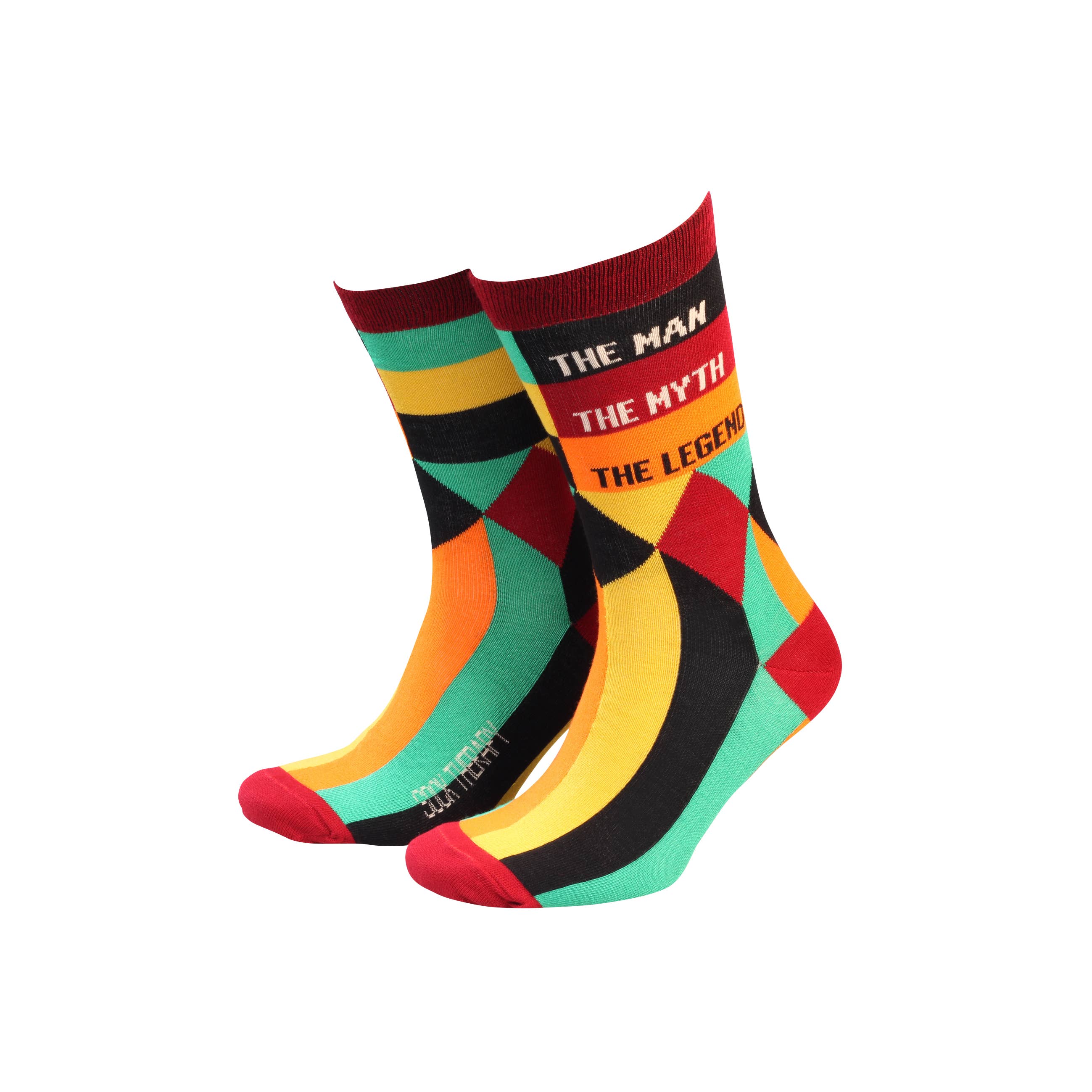 The Man The Myth The Legend bamboo socks standing on white background