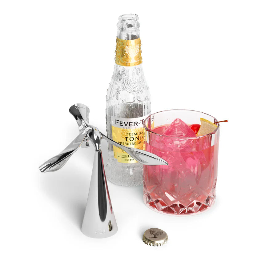 Umbra Tipsy opener showing chrome figurine self-righting mechanism detail