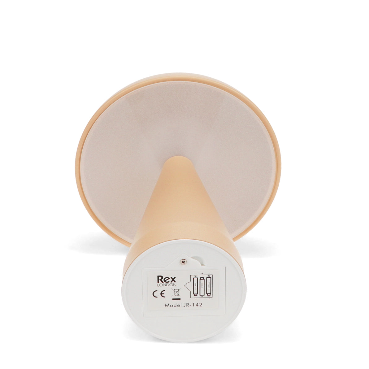 Base of the Fawn Touch Table Lamp showing battery compartment and on/off markings.