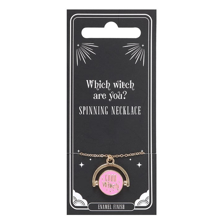 Which Witch Are You necklace showing green Bad Witch enamel design.