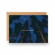 Wild Birthday Forest card with kraft envelope showing Northern Lights design