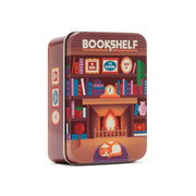Bookshelf stacking game tin on a white background