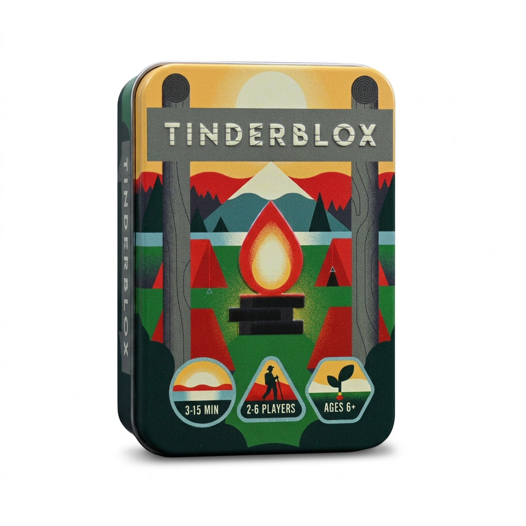 Tinderblox mini tin dexterity game on a white background