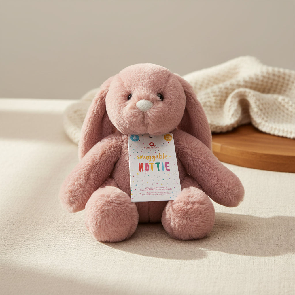 Pink bunny Snuggable Hottie, placeholder for a styled cosy lifestyle shot