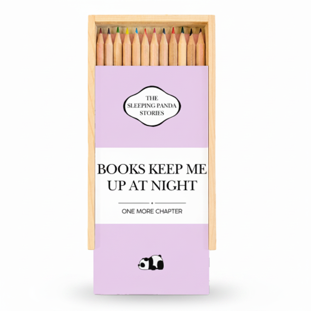 Purple wooden pencil box reading books keep me up at night with pencils