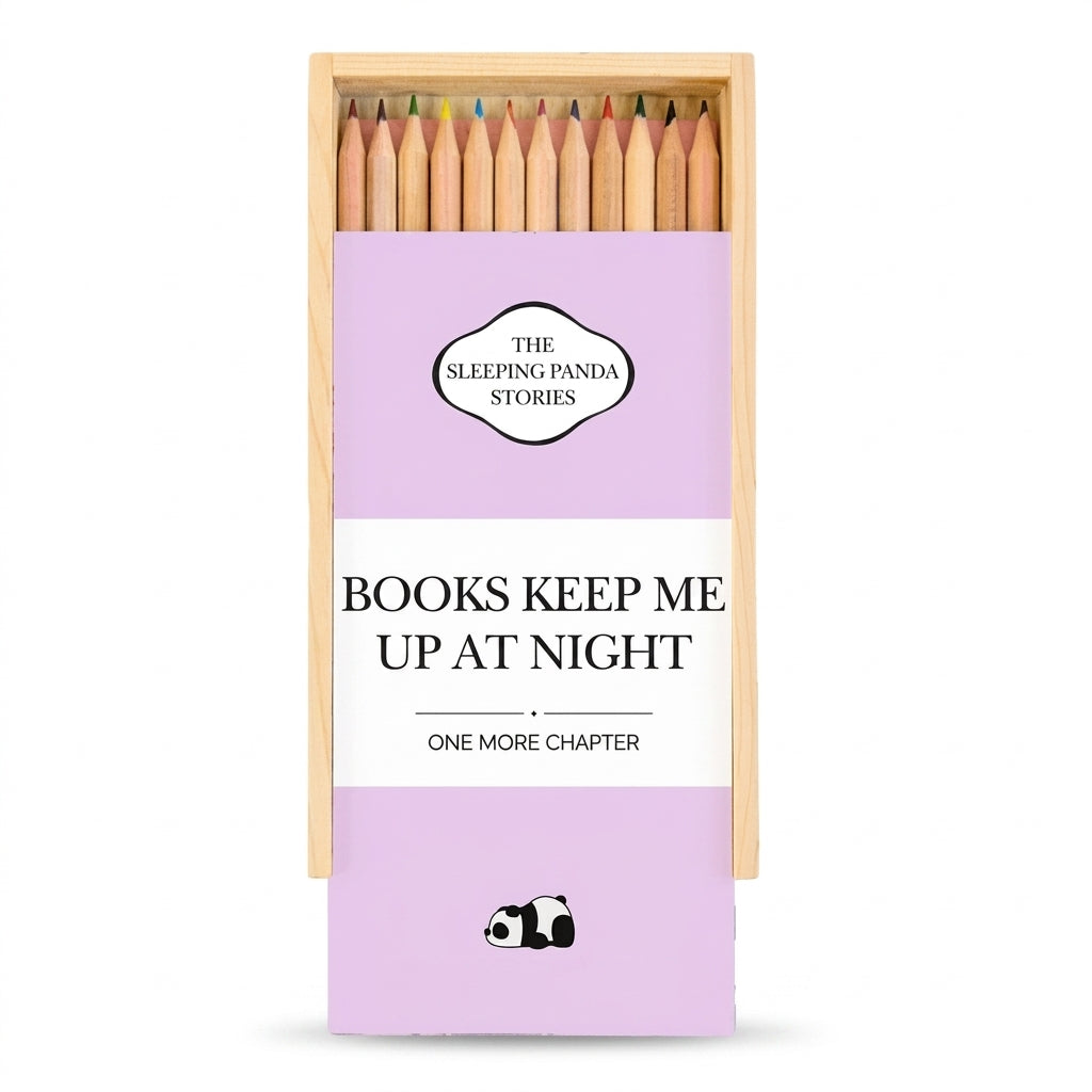'Books Keep Me Up At Night' coloured pencils set with box, Art Wow on a clean white background