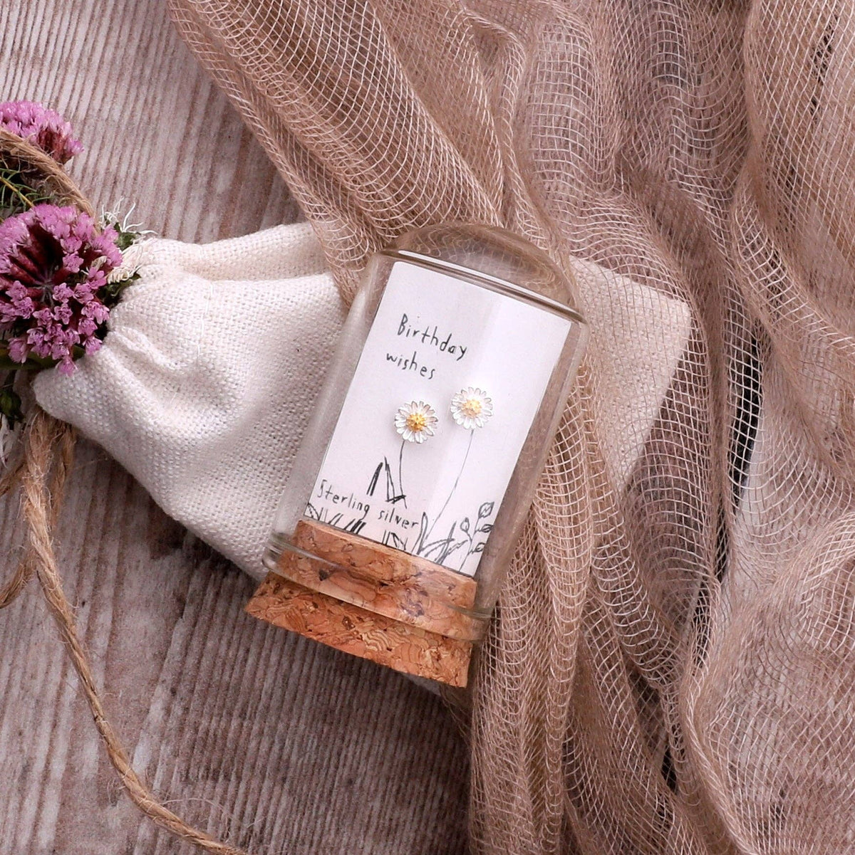 Glass terrarium birthday earring gift in kraft box with dried flowers