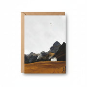 Aurora Escape greeting card featuring Sara Willia's Northern Lights landscape artwork with kraft envelope