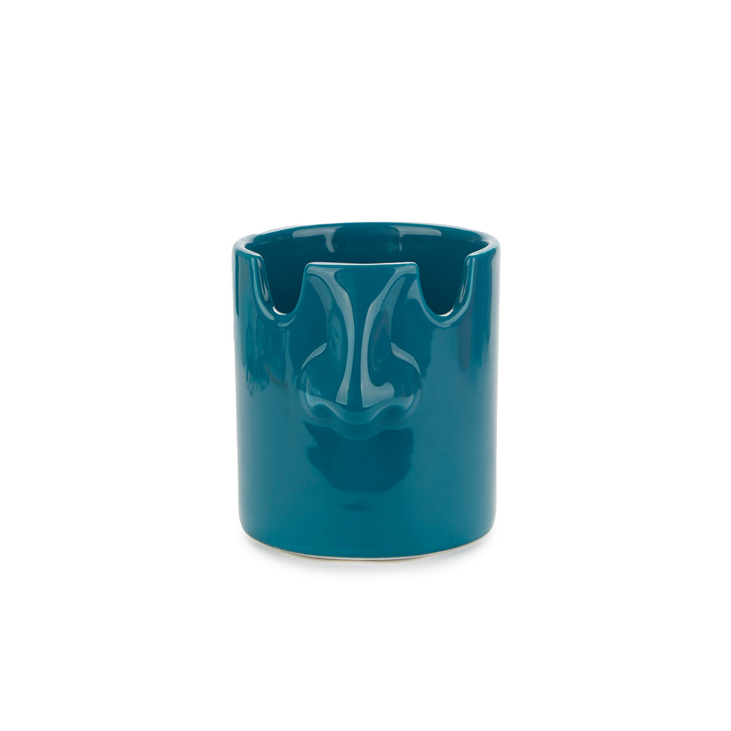 Back of the teal blue nose pen holder showing the notch for glasses