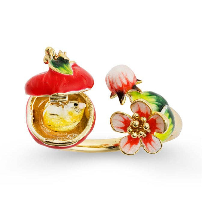 Bill Skinner Apple Blossom ring showing hand-enamelled floral design.
