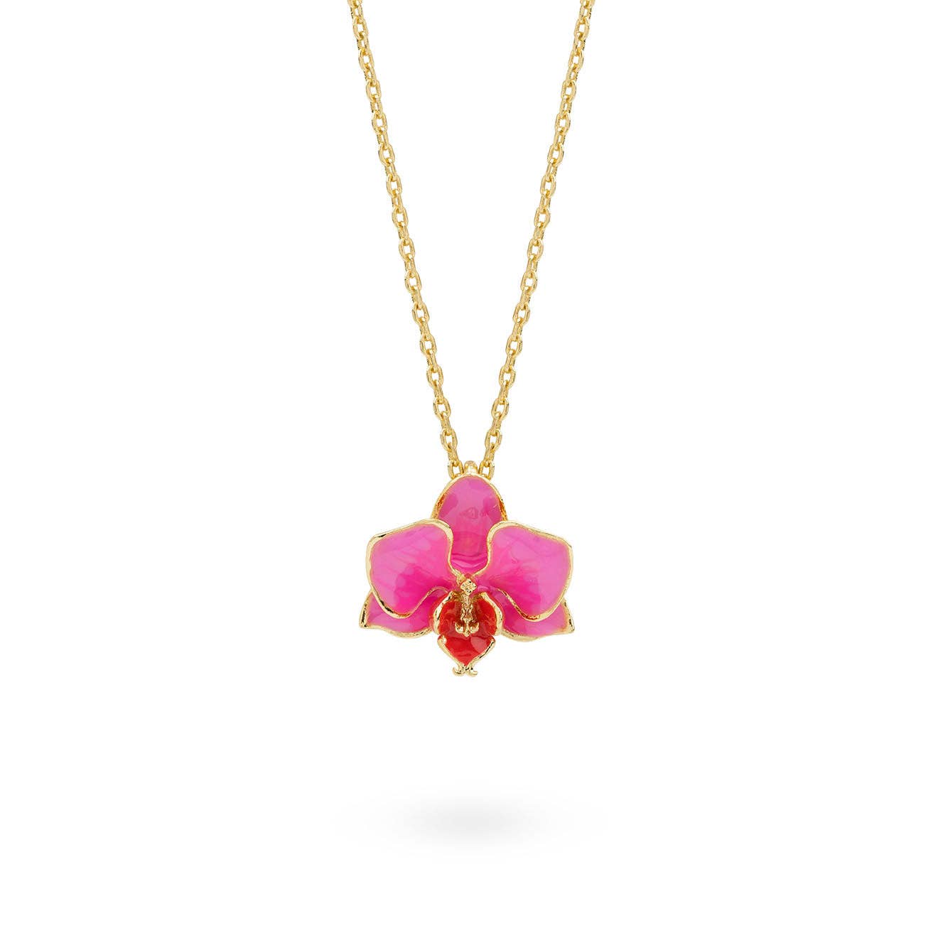 Bill Skinner Orchid pendant showing detailed hand-painted enamel work.
