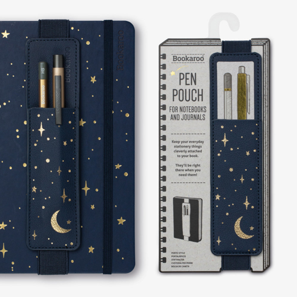 Bookaroo Moon and Stars pen pouch in navy with gold foil design