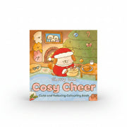 Cosy Cheer cover with a puppy in a Santa hat baking at Christmas