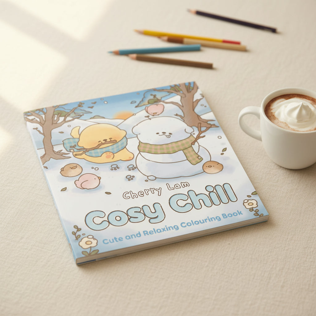 Cosy Chill cover showing cute animals building a snowman in winter