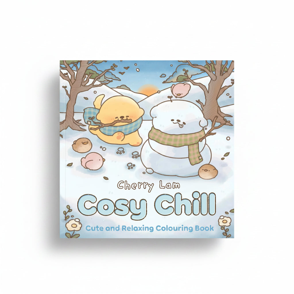Cosy Chill cover showing cute animals building a snowman in winter